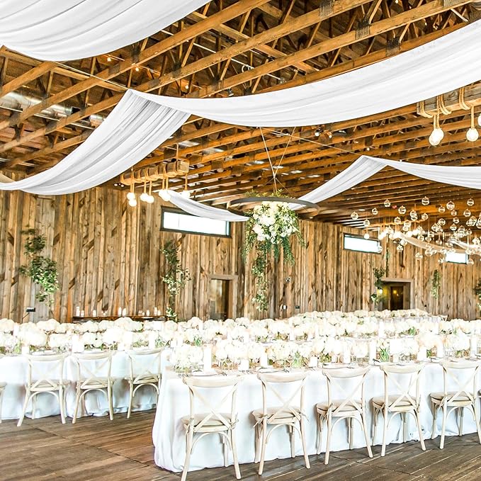 6 Panels White Ceiling Drapes for Wedding, 5ftx30ft Ceiling Drapes Cheesecloth by REWOMC