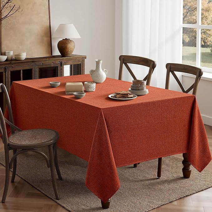 MIULEE Burnt Orange Linen Tablecloth 60x104 Inch Rectangle Table Cloth - Image 6