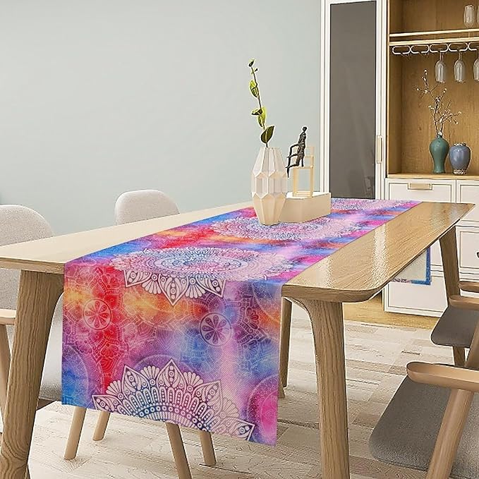 Vintage Mandala Table Runner, Bohemian Indian Purple Starry Colorful Floral - Image 2