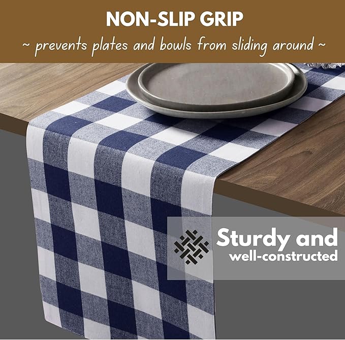 Native Fab Buffalo Check Table Runner, 100% Cotton, 13x108 Inches, Rustic - Image 3
