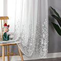 VISIONTEX White Sheer Voile Curtains, Decorative White Embossed Leaves Rod by VISIONTEX