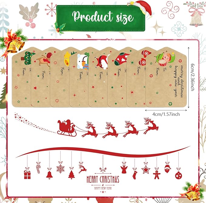 Zonon 720 Pieces Self Adhesive Christmas Gift Tag Xmas Kraft Name Tags Natural - Image 2
