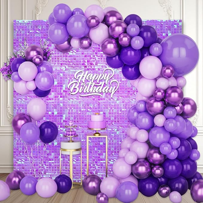 12PCS Colorful Purple Shimmer Wall Backdrop, Square Sequin Photo Backdrops Panel by ZEBMOON