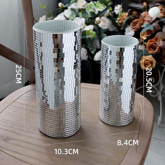 WDHODEC Disco Vase for Flowers 2 PCS Glass Mirror Vases for Living Room - Image 6