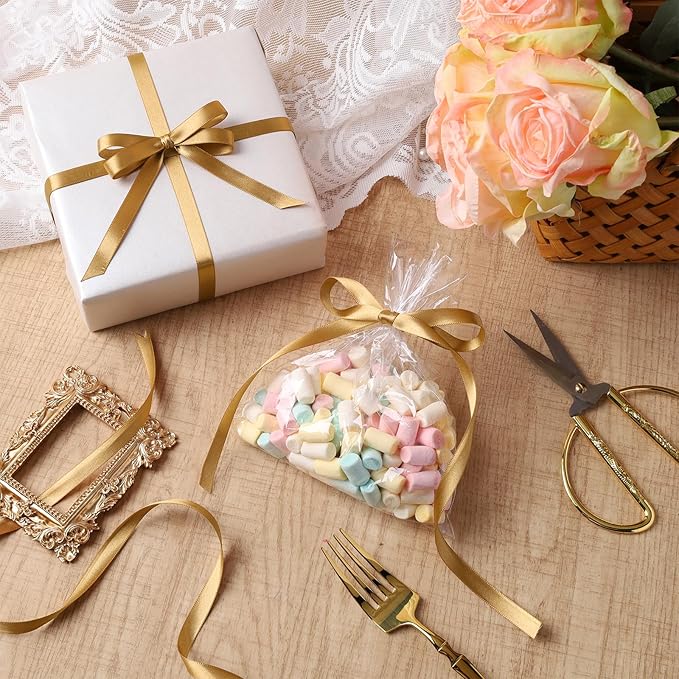 LaRibbons Pale Gold Satin Ribbon 3/8 Inch 25 Yards Luxury Double Faced Gold - Image 3