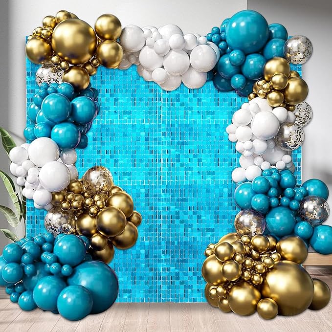 24PCS Lake Blue Shimmer Wall Backdrop, Square Sequin Backdrops Panel, Glitter - Image 5