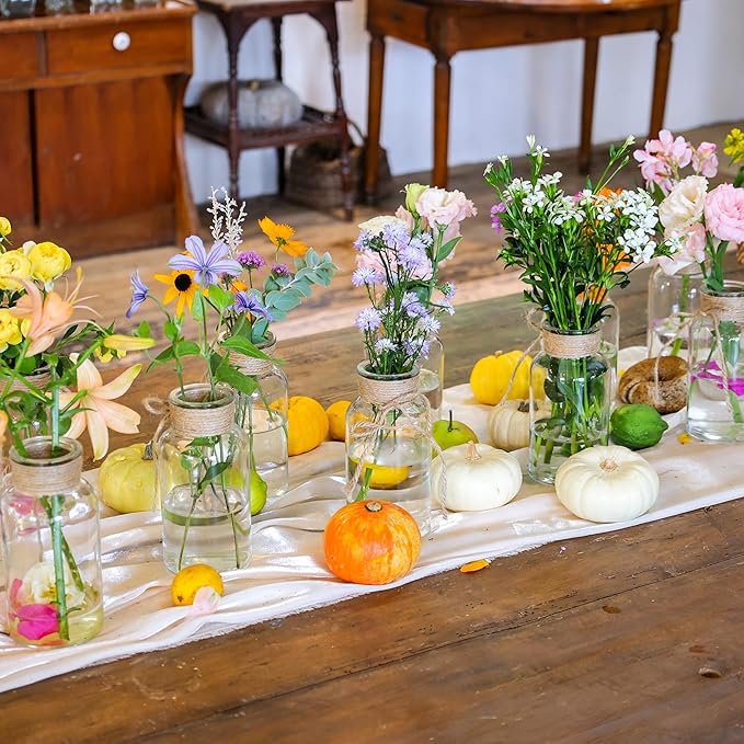 Set of 6 Vintage Glass Vases for Flowers Farmhouse Clear Glass Vases for - Image 4