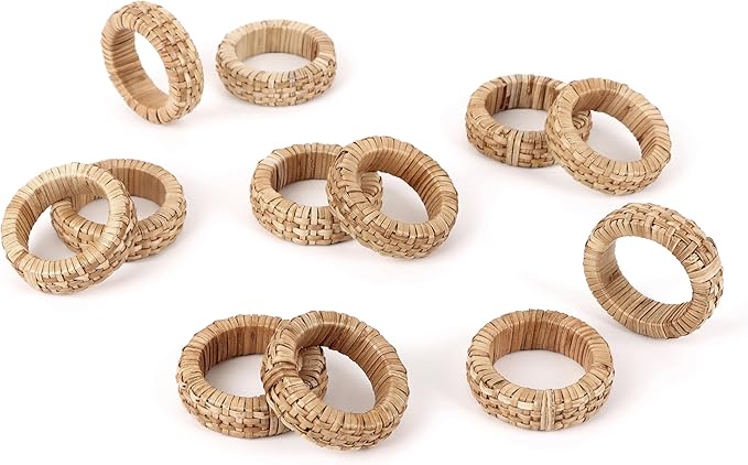Handcrafted Napkin Ring Set of 12, Unique Cane & Plastic Design, Elegant - Image 8