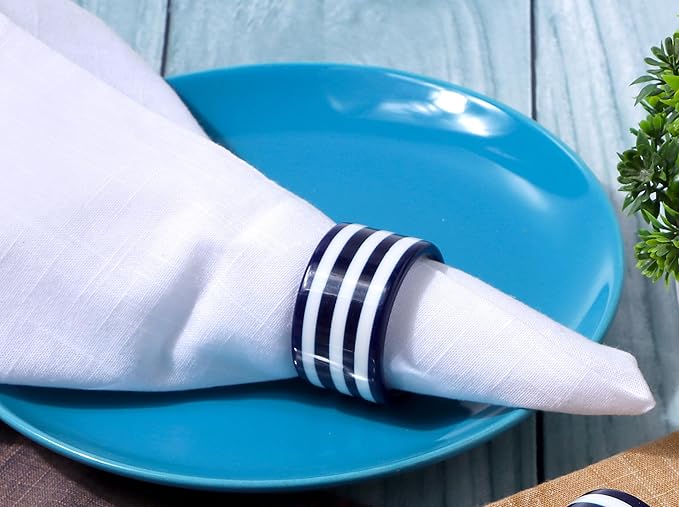 Set of 12 Epoxy Napkin Rings – Elegant Navy Blue & White Napkin Holders - Image 7