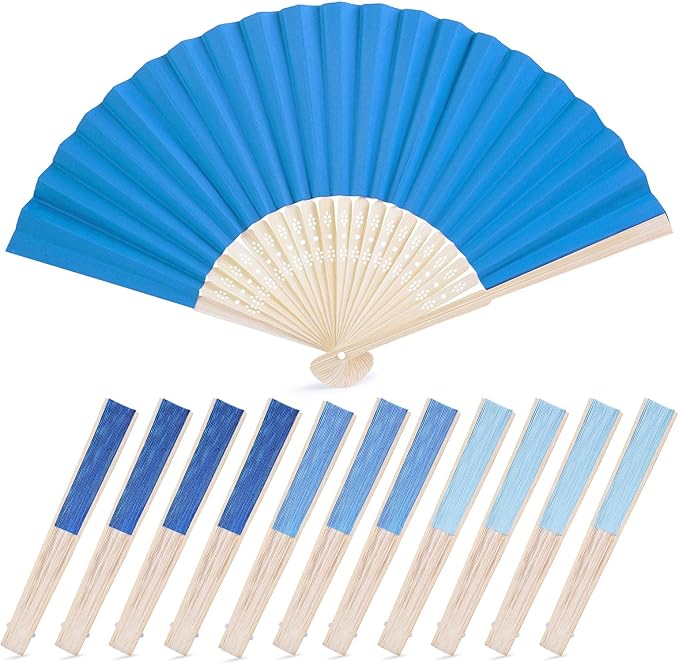 JOHOUSE 12Pcs Blue Paper Folding Hand Fans, 8.3 Inch Handheld Portable by JOHOUSE