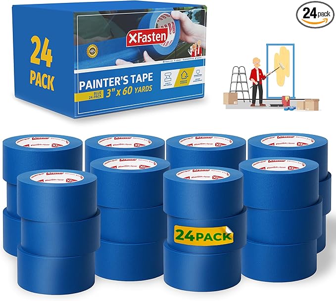 XFasten Blue Painters Tape Bulk 3-Inch x 60-Yards Wall Safe, 3 Inch Wide by XFasten