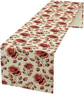 Retro Rose Table Runner, Romantic Love Elegant Plant Red Golden Flower Print by Unknown