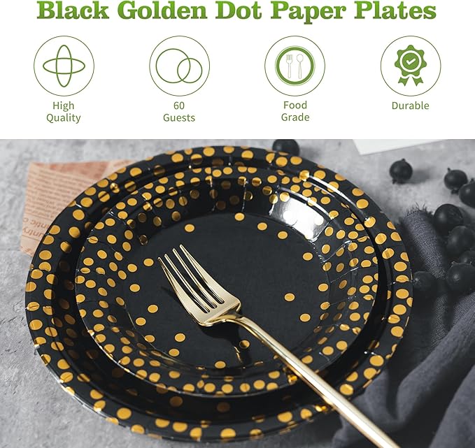 Lullaby 120PCS Black Paper Plates, Disposable Graduation Plates - Image 4