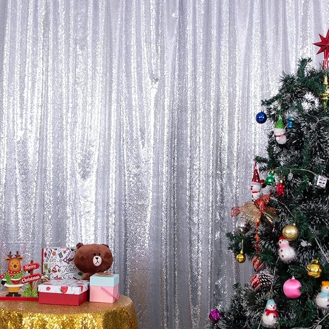 Poise3EHome 7Ft x 7Ft Silver Sequin Backdrop, Glitter Thick Satin Sequin - Image 8