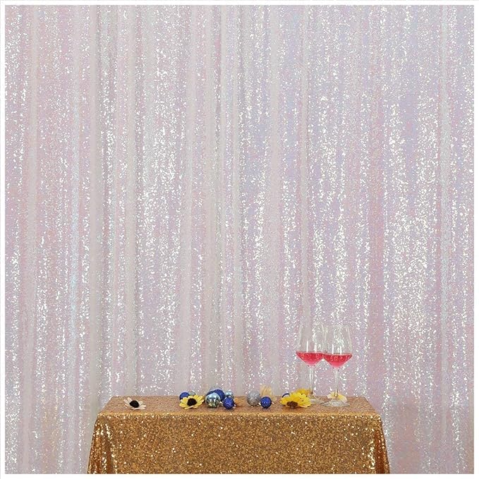 Poise3EHome White Iridescent Sequin Backdrop, 8FT x 10FT Sequin Photography by Poise3EHome