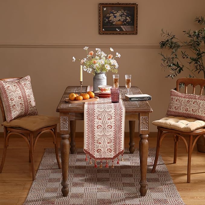 ISAENNE Designer Vintage Linen Extra Long Table Runner 118 Inches, Thanksgiving - Image 3