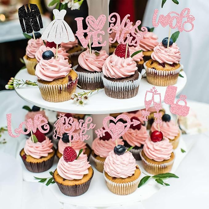 Ephlyn 30Pcs Bride to be Cupcake Toppers Glitter Wedding Cake Topper - Image 5