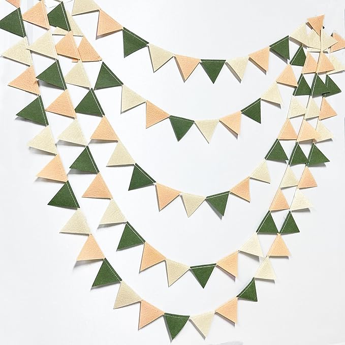 Sage Green Party Decorations Olive Green Tan Brown Cream Felt Hanging Triangle by pinkblume