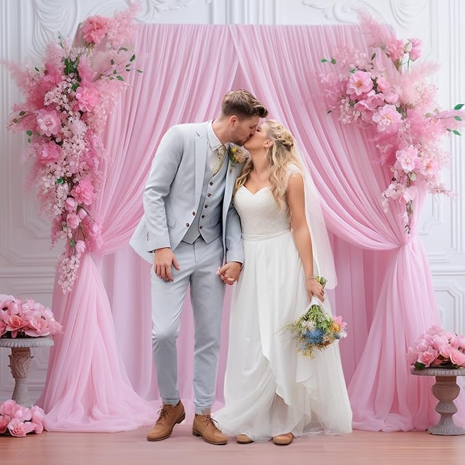 10x10ft Baby Pink Tulle Backdrop Curtain - Image 2