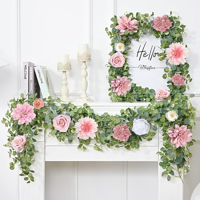 Waipfaru Artificial Flower Garland, 6.07ft Eucalyptus Garland - Image 4