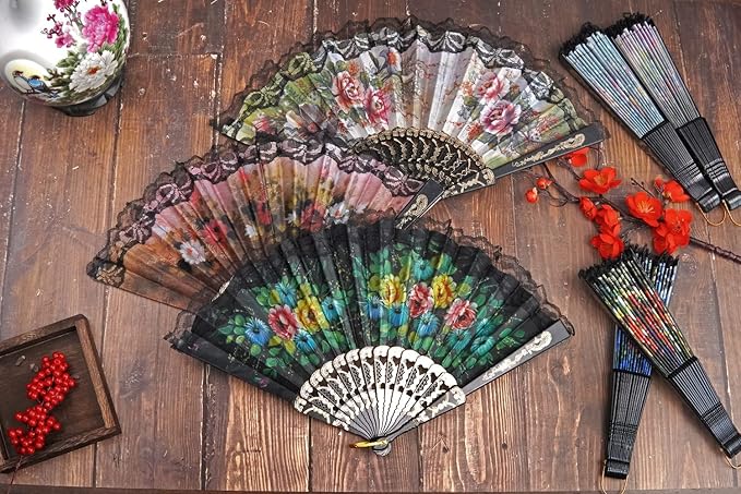 HUNANBANG 1 Dozen 12 Pieces Folding Hand Fans Church Wedding Gift, Party Favors - Image 3