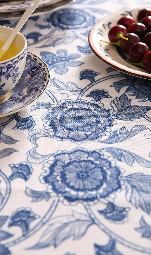 patdrea Designer Vintage Blue Long Rectangle Tablecloth, Linen Anti-Wrinkle - Image 6