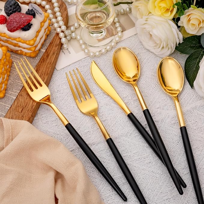 SUT Gold Plastic Silverware Forks and Spoons Disposable, 80 Gold Plastic Forks - Image 6