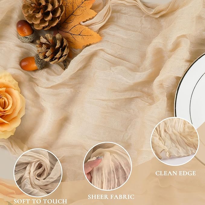 12 Pack Champagne Cheesecloth Table Runner 35x120 Inches, Fall Thanksgiving - Image 2