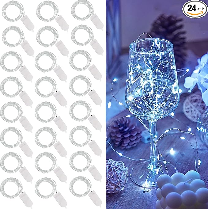 WATERGLIDE 24 Pack Fairy Lights Battery Operated, 7 ft 20 LED Mini String Lights by WATERGLIDE