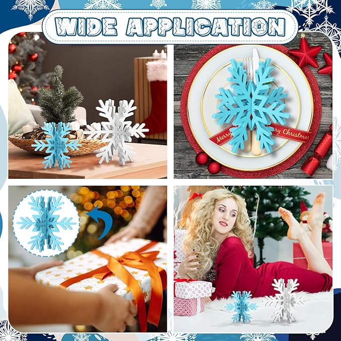 Bucherry 12 Pcs Wooden Snowflake Table Decor 3D Snowflake Tabletop Signs and - Image 5