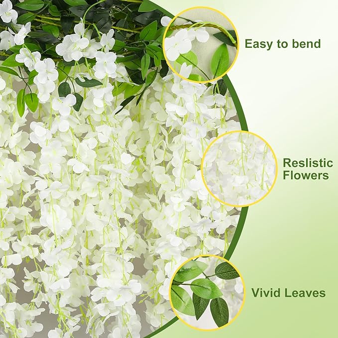 Wisteria Artificial Flowers Garland，10Pcs Total 60ft Silk Fake White Wisteria - Image 4