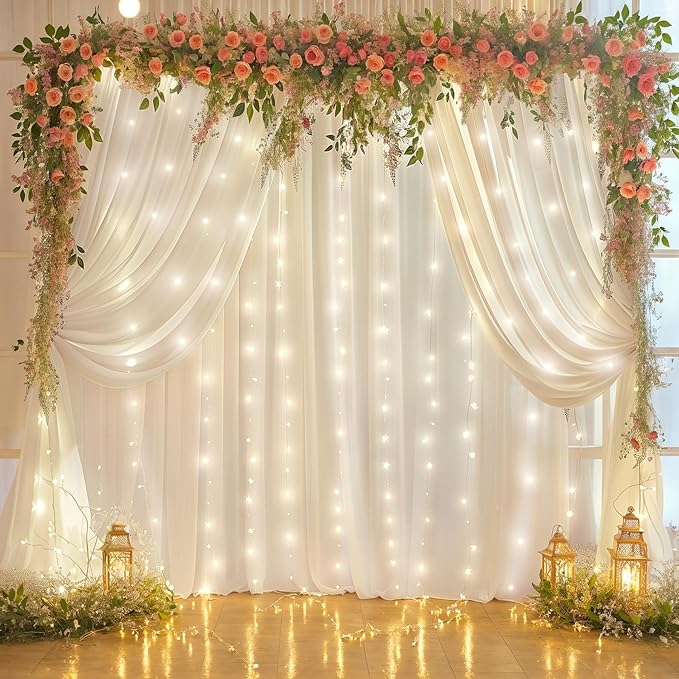10ft x 7ft Cream White Chiffon Backdrop Curtain - Image 7