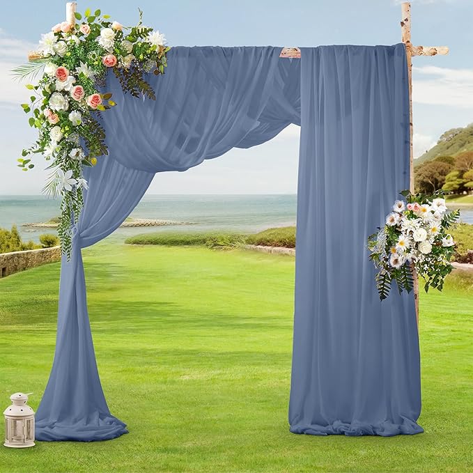 SiinvdaBZX 2 Panels Wedding Arch Draping Fabric 30" x 20Ft Dusty Blue Sheer - Image 2