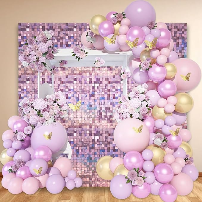 24PCS Light Pink Shimmer Wall Backdrop, Laser Square Sequin Photo Backdrops - Image 6