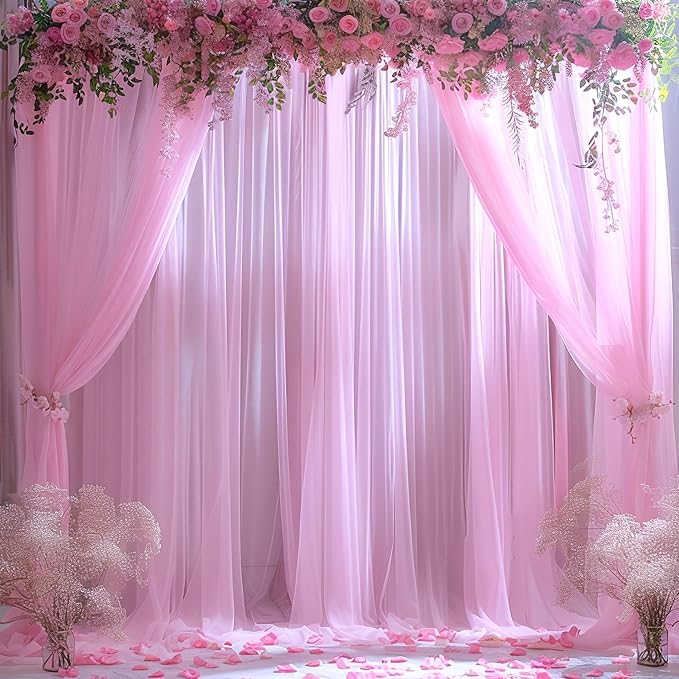 Pink Sheer Backdrop Curtains for Girls Baby Shower Gender Reveal Birthday Party - Image 3