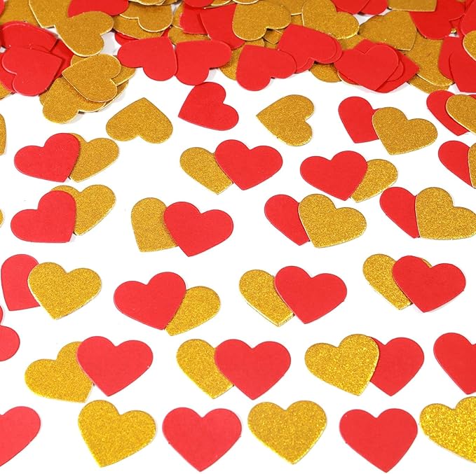200 Pcs Red Gold Heart Paper Confetti by KALOR