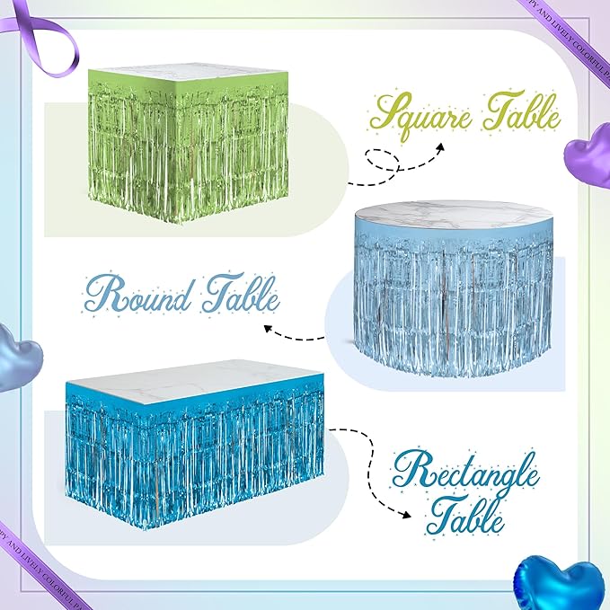 4 Pack Blue Lime Green Purple Series Table Skirts, 29x108" Metallic Foil Tinsel - Image 4