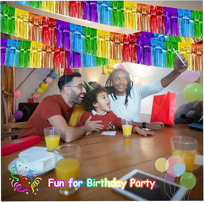 4 Pack 10 Feet Colorful Foil Fringe Garland Rainbow Tinsel Streamers Banner - Image 5