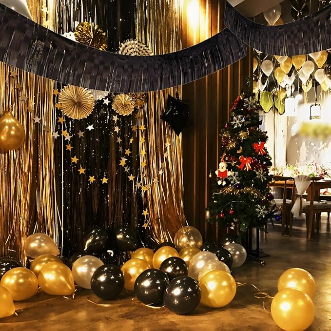 Black Foil Fringe Garland 10FT 2packs, Metallic Foil Tinsel Fringe Banners - Image 5