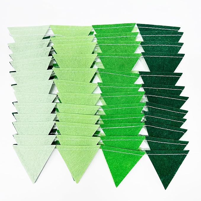 Green Party Decorations Ombre Green Felt Hanging Triangle Mini Bunting Pennant - Image 3