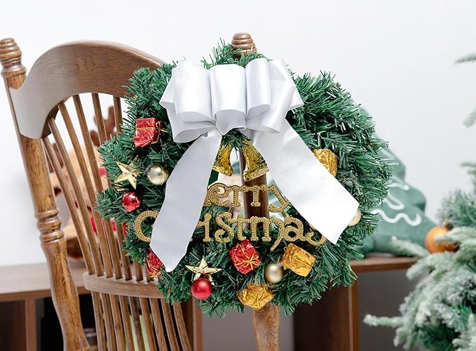 White Satin Wired Ribbon 2-1/2 Inch Double-Faced Sliver Glitter Christmas - Image 5
