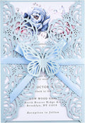 50 Set Light Blue Wedding Invitations Butterfly Laser Cut Invitations Pocket by Maffily