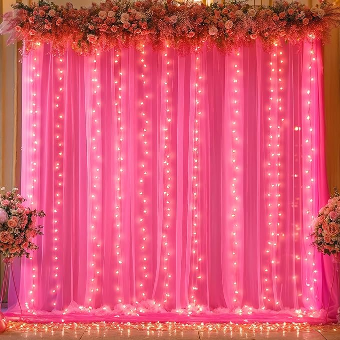 10ft x 10ft Hot Pink Tulle Photo Backdrop Curtain - Image 6