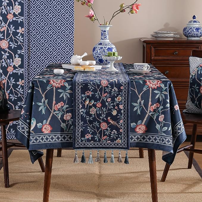 patdrea Vintage Chinoiserie Floral Table Runner Farmhouse - Image 7