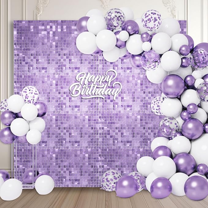 24PCS Light Purple Shimmer Wall Backdrop, Square Sequin Photo Backdrops Panel by ZEBMOON