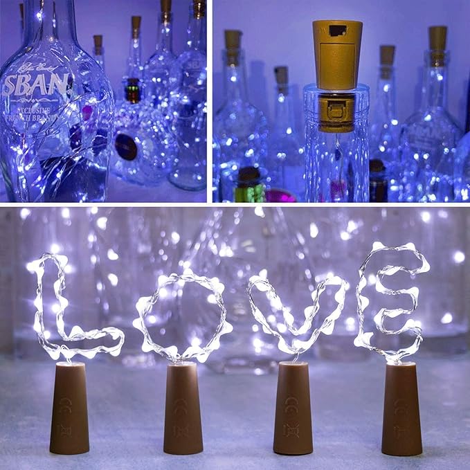YJFWAL Wine Bottle Lights with Cork, Cork Shape Silver Copper Wire Fairy Mini - Image 6