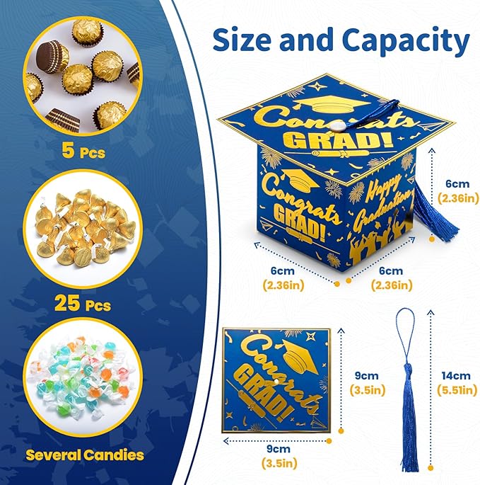 COTOPHER 36 Pack Mini Graduation Cap Gift Boxes, Class of 2025 Graduation Candy - Image 3