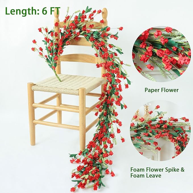 Mizii Burgundy Artificial Flower Garland 6FT Fake Wildflower Floral Garland - Image 2