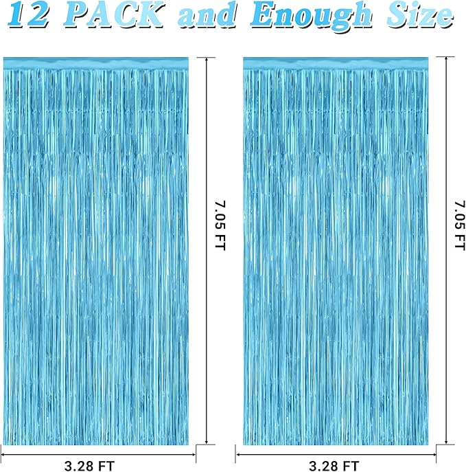 12 Pack Party Decorations, 3.28 FT x 7.05 FT Sky Blue Curtains, Metallic Party - Image 2