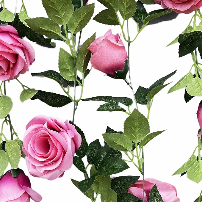 UKELER 2 Pack Artificial Rose Vines Silk Flower Garland Artificial Floral Plant - Image 2